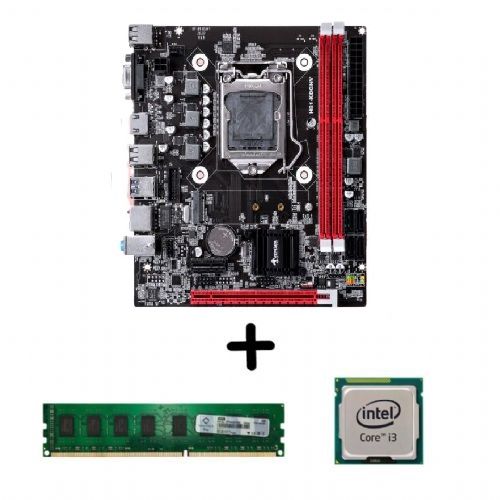 <b>KIT ESPECIAL:</b> Placa Mãe LGA1150 KEEPDATA H81-KDGNV (2x DDR3 / 1x VGA / 1x HDMI / 1x M.2 NVME / 1x PCI Express x16 / 1x PCI Express x1 ) + Memória DDR3 8GB 1600MHz ValueTech OEM c/ Blister + Processador Intel CORE I3 4130 4ª Geração OEM (S/ Cooler)