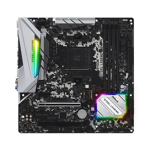 M1331 - Placa Mãe AM4 ASRock B450M STEEL LEGEND ( 4x DDR4 / 1x PCI-e 3.0 x16 / 2x PCI-e 2.0 x1 / 1x M.2 / 4x USB A 3.2 / 1x USB C 3.2 / 2x USB 2.0 / 1x DisplayPort / 1x HDMI / 1x PS2 / RAID ) <b>Compatível com os Proc AMD Ryzen 3ª, 4ª e 5ª AM4</b> (OEM)