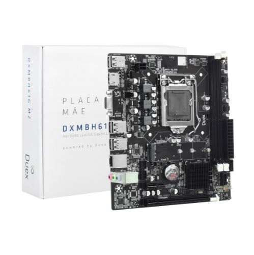 M1155 Placa Mãe LGA1155 Duex DXMBH61G M2 DDR3 Gigabit ((2x DDR3 / 1x PCI-E x16 2.0 / 1x PCI-E x1 / 1x M.2 / 1x VGA / 1x HDMI / 6x USB 2.0 ) - <b>Compatível com os processadores Intel 2ª e 3ª Gerações LGA1155</b> M1155 Placa Mãe LGA1155 Duex DXMBH61G M2 DDR3 Gigabit ((2x DDR3 / 1x PCI-E x16 2.0 / 1x PCI-E x1 / 1x M.2 / 1x VGA / 1x HDMI / 6x USB 2.0 ) - <b>Compatível com os processadores Intel 2ª e 3ª Gerações LGA1155</b>