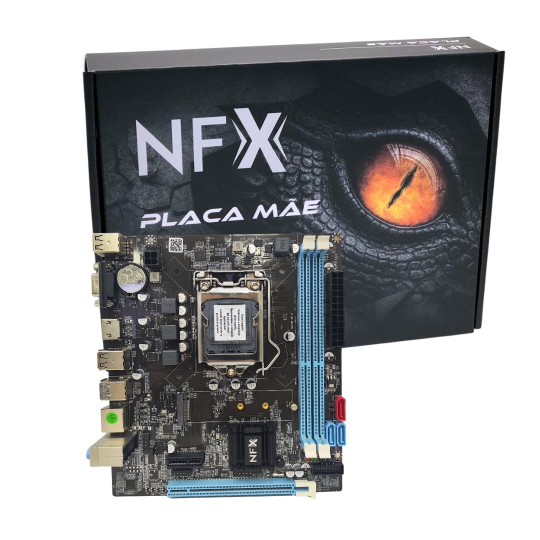 M1155 – Placa Mãe LGA1155 NFX B75 DDR3 Gigabit (2x DDR3 / 1x PCI-E x16 / 1x PCI-E x1 /  1x M.2 / 4x USB 2.0 / 2x USB 3.0 / 1x VGA / 1x HDMI) <b>Compatível com os processadores Intel 2ª e 3ª Geração LGA1155</b>