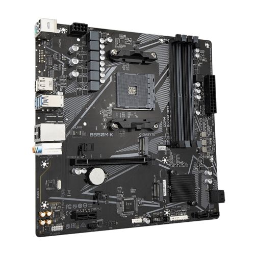 M1331 - Placa Mãe AM4 Gigabyte B550M K DDR4 ( 4x DDR4 / 1 x slot PCI Express x16 / 1 x slot PCI Express x1 / 4x USB 3.2 Gen / 4x USB 2.0 / 1x HDMI / 1x DisplayPort )  <b>Compatível com os Proc AMD Ryzen Série 5000, 5ª, 4ª e 3ª Gerações</b> M1331 - Placa Mãe AM4 Gigabyte B550M K DDR4 ( 4x DDR4 / 1 x slot PCI Express x16 / 1 x slot PCI Express x1 / 4x USB 3.2 Gen / 4x USB 2.0 / 1x HDMI / 1x DisplayPort )  <b>Compatível com os Proc AMD Ryzen Série 5000, 5ª, 4ª e 3ª Gerações</b>