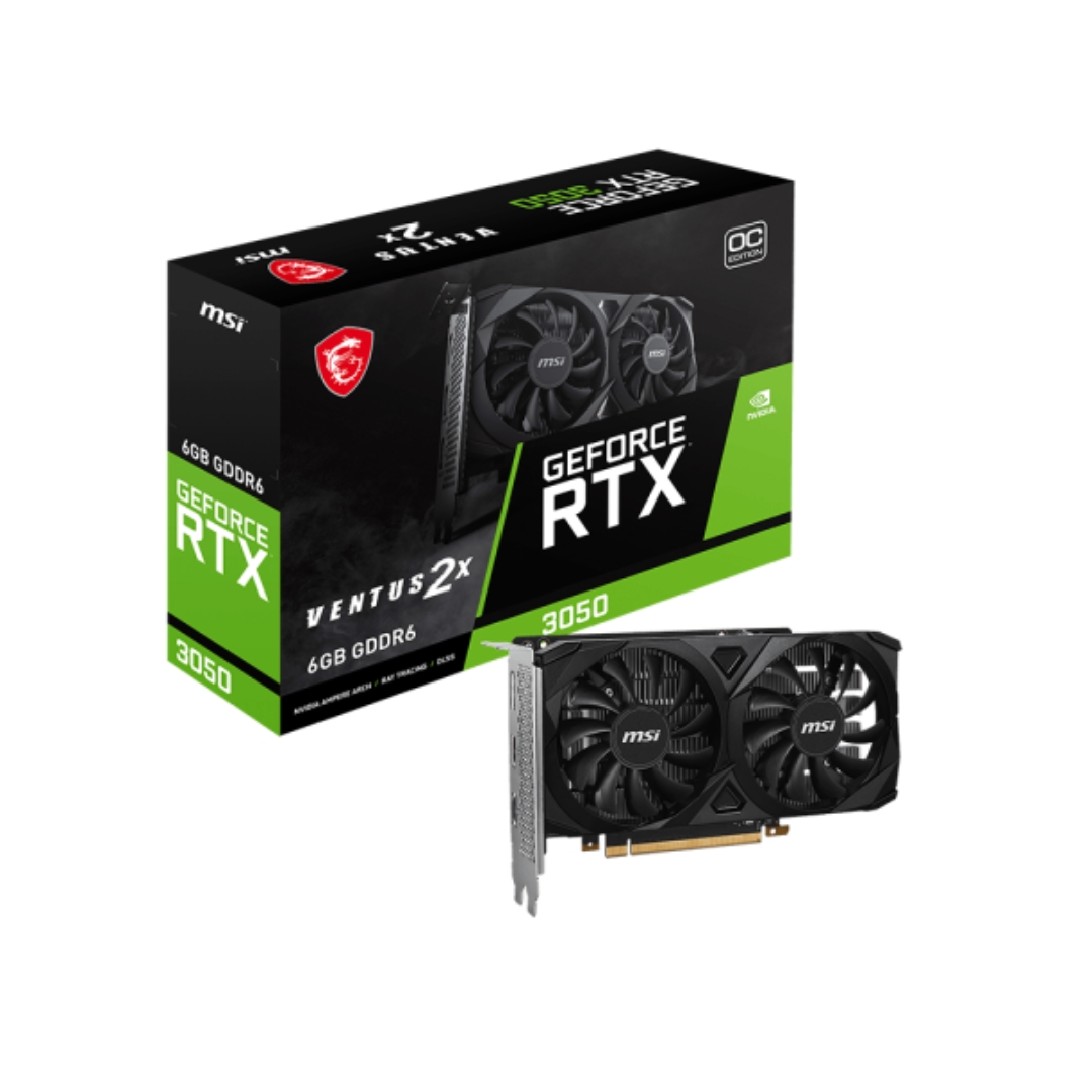 Placa de Vídeo NVidia GeForce RTX3050 6GB DDR6 96Bits VENTUS 2X OC MSI (2x HDMI / 1x DisplayPort) - 912-V812-060 Placa de Vídeo NVidia GeForce RTX3050 6GB DDR6 96Bits VENTUS 2X OC MSI (2x HDMI / 1x DisplayPort) - 912-V812-060