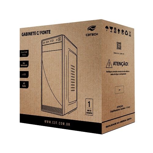 Gabinete C3Tech Preto com Fonte de 200W (Sem Cabo de Força) - MT-30BK Gabinete C3Tech Preto com Fonte de 200W (Sem Cabo de Força) - MT-30BK