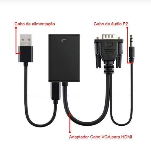 Cabo Conversor VGA + Audio P2 x HDMI Fêmea GV Brasil CBC.1028 Cabo Conversor VGA + Audio P2 x HDMI Fêmea GV Brasil CBC.1028